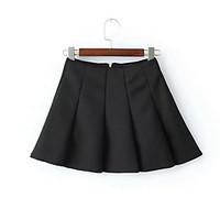 womens swing solid skirts casualdaily high rise mini zipper cotton mic ...