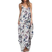 Women\'s Going out Simple Loose Dress, Floral Crew Neck Maxi Sleeveless Polyester Summer Mid Rise Micro-elastic Medium