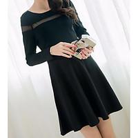 womens going out lace dress solid round neck above knee long sleeve co ...