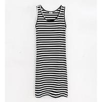 Women\'s Casual/Daily Loose Dress, Striped Round Neck Maxi Sleeveless Cotton Summer High Rise Micro-elastic Thin