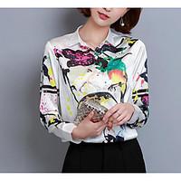 Women\'s Casual/Daily Simple Shirt, Print Shirt Collar Long Sleeve Silk