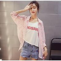 Women\'s Daily Simple Shirt, Striped Shirt Collar Long Sleeve Cotton