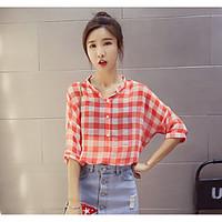 Women\'s Daily Simple Shirt, Striped Shirt Collar Short Sleeve Polyester