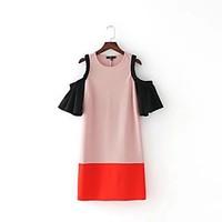 Women\'s Going out Casual/Daily Simple Street chic Sheath Dress, Solid Round Neck Above Knee Long Sleeve Black Rayon Polyester Fall Winter
