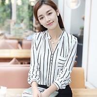 womens casualdaily simple shirt striped v neck long sleeve cotton