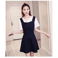 Women\'s Going out Casual/Daily Vintage Street chic A Line Dress, Solid Boat Neck Above Knee Sleeveless Others Spring Summer Mid Rise