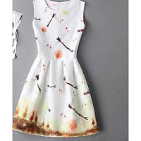 Women\'s Going out Cute Sheath Dress, Floral Round Neck Above Knee Short Sleeve Polyester Summer High Rise Micro-elastic Thin