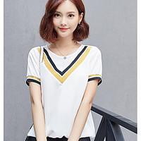 womens daily casual cute t shirt solid striped round neck short sleeve ...