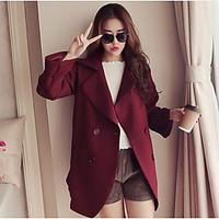 Women\'s Going out Casual/Daily Beach Sexy Street chic Winter Coat, Solid Shirt Collar Long Sleeve Long Rayon