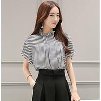 womens daily simple blouse striped round neck short sleeve polyester