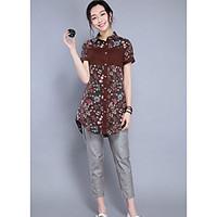 Women\'s Casual Vintage Summer Shirt, Floral Shirt Collar Short Sleeve Linen Medium
