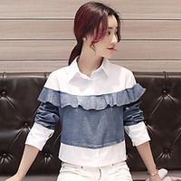 Women\'s Office/Career Casual Simple Shirt, Color Block Shirt Collar Long Sleeve Polyester