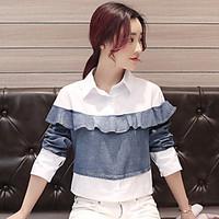 womens officecareer casual simple shirt color block shirt collar long  ...