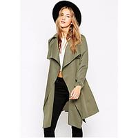 Women\'s Casual/Daily Simple Spring Trench Coat, Solid Shawl Lapel Long Sleeve Long Cotton