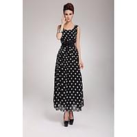 Women\'s Casual/Daily Simple Tunic Dress, Polka Dot Round Neck Maxi Sleeveless Cotton Summer Mid Rise Micro-elastic Medium