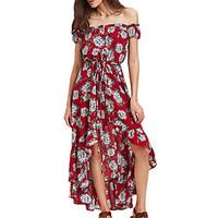 womens going out beach party boho trumpetmermaid dress floral boat nec ...