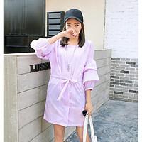 Women\'s Going out Casual/Daily Simple Cute Spring Summer Coat, Solid Round Neck 3/4 Length Sleeve Long Others Ruffle Bow