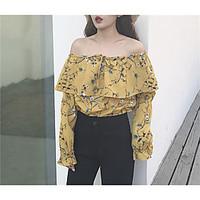 womens casualdaily simple shirt floral boat neck long sleeve silk