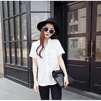 womens casualdaily simple shirt solid shirt collar short sleeve rayon