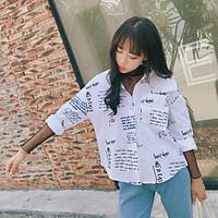 womens casualdaily simple spring shirt print stand long sleeve cotton