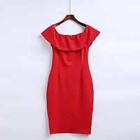 Women\'s Going out Casual/Daily Simple Street chic Sheath Dress, Solid Round Neck Above Knee Long Sleeve Black Rayon Polyester Fall Winter