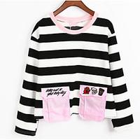 womens casualdaily sweatshirt striped round neck micro elastic cotton  ...