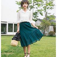 womens casualdaily midi skirts swing solid summer