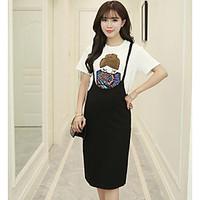 Women\'s Casual/Daily Cute Summer T-shirt Dress Suits, Print Round Neck Short Sleeve