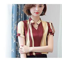 womens casualdaily simple summer blouse striped v neck short sleeve co ...