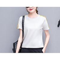Women\'s Going out Casual/Daily Party/Cocktail Simple Street chic Active T-shirt Skirt Suits, Solid Round Neck Short Sleeve Micro-elastic