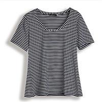 Women\'s Going out Casual/Daily Street chic Sophisticated T-shirt, Striped Strapless Short Sleeve Silk Cotton Rayon