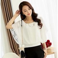 womens casualdaily simple blouse solid round neck length sleeve polyes ...