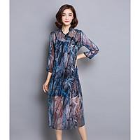 Women\'s Going out Beach Holiday Cute Swing Dress, Print Stand Maxi ¾ Sleeve Polyester Summer Mid Rise Inelastic Medium