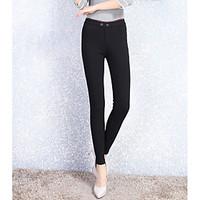 womens mid rise high elasticity chinos pants simple skinny solid