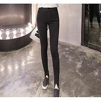 womens high rise micro elastic chinos pants simple skinny solid