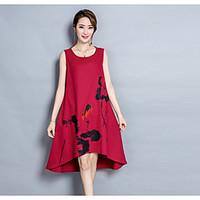 womens going out loose dress print round neck asymmetrical sleeveless  ...