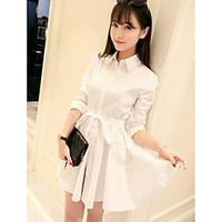 womens going out simple a line dress solid shirt collar above knee lon ...