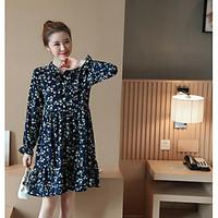 womens going out swing dress floral round neck above knee long sleeve  ...