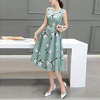 Women\'s Going out Casual/Daily Holiday Cute Street chic Sophisticated Sheath Swing Dress, Floral Round Neck Knee-length Sleeveless