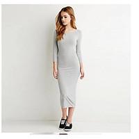 Women\'s Casual/Daily Simple Bodycon Dress, Solid Round Neck Midi ½ Length Sleeve Cotton Summer High Rise Micro-elastic Thin