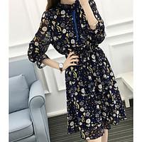 Women\'s Casual/Daily Simple Sheath Dress, Print Round Neck Knee-length ¾ Sleeve Other Summer Mid Rise Micro-elastic Medium