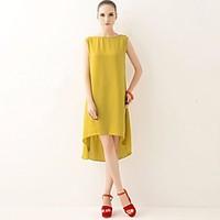 Women\'s Casual/Daily Simple Loose Dress, Solid Round Neck Above Knee Sleeveless Chiffon Summer Mid Rise Micro-elastic Thin