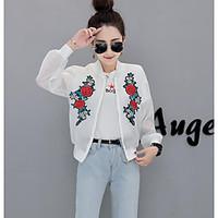 Women\'s Going out Casual/Daily Active Chinoiserie Spring Jacket, Floral Stand Long Sleeve Regular Polyester