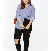 womens casualdaily simple shirt striped stand long sleeve others