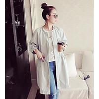 Women\'s Going out Casual/Daily Simple Street chic Spring Trench Coat, Solid Round Neck 3/4 Length Sleeve Long Polyester