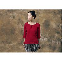 womens casualdaily simple t shirt solid round neck long sleeve linen