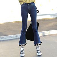 womens high rise micro elastic jeans pants simple loose bootcut solid