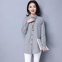 Women\'s Casual/Daily Work Simple Spring Fall Shirt, Striped Shirt Collar Long Sleeve Cotton Medium