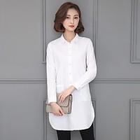 Women\'s Casual/Daily Work Simple Spring Fall Shirt, Solid Shirt Collar Long Sleeve Cotton Medium