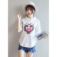 Women\'s Going out Casual/Daily Simple Cute Summer Shirt, Print Shirt Collar ½ Length Sleeve Polyester Medium